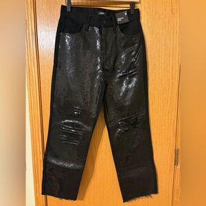 Express Black Sequin Distressed Bootcut Denim Jeans Size 2 NWT